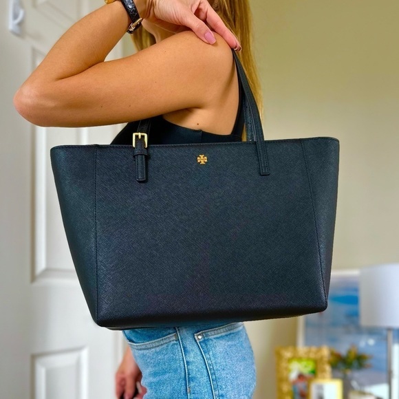 New Tory Burch bag tote black leather gold-tone hardware NWT. - Picture 4 of 12